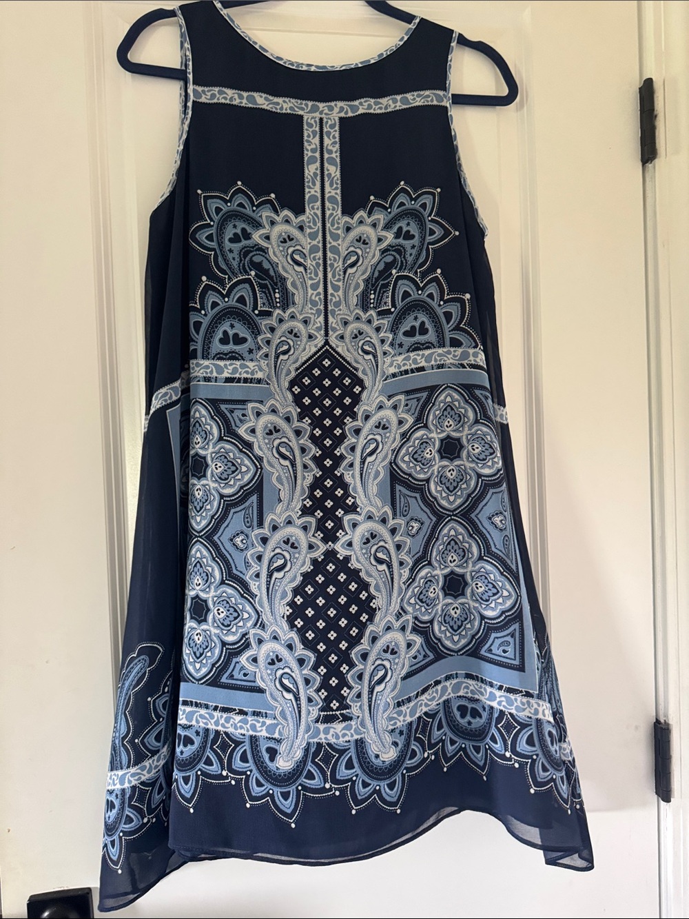 Max Studio Navy and Light Blue Paisley Shift Dress